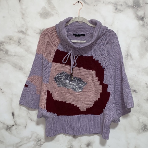 Vertigo Wool Blend Printed Cowl Neck Sweater - Heathered Mauve Rose - Picture 2 of 11